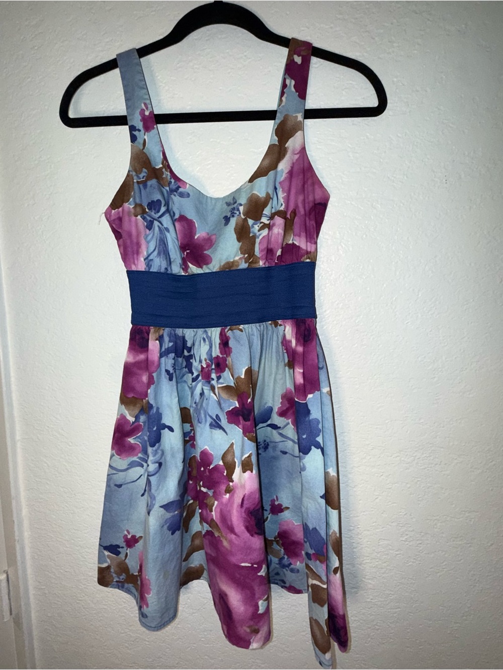 Charlotte Russe Floral Scoop-Neck Mini Dress in Purple and Blue